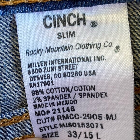 Cinch Jenna Slim Fit Jeans Womens Size 33/15 L Blue Denim Rodeo Western Cowgirl - Picture 2 of 10